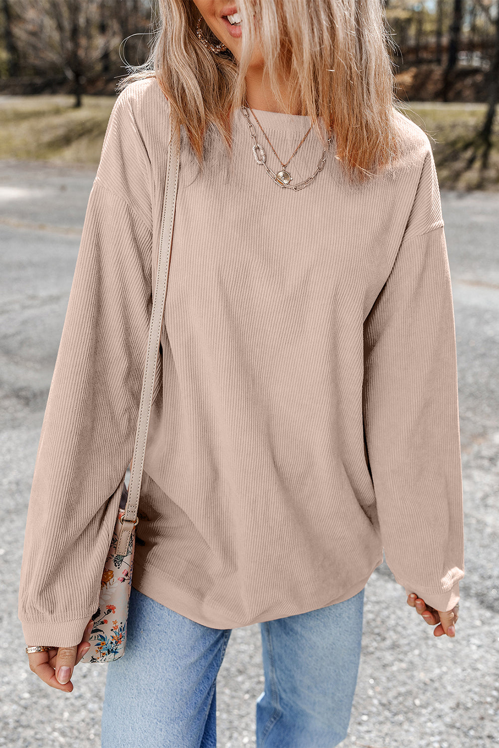 Grass Green Ribbed Corded Oversized Sweatshirt