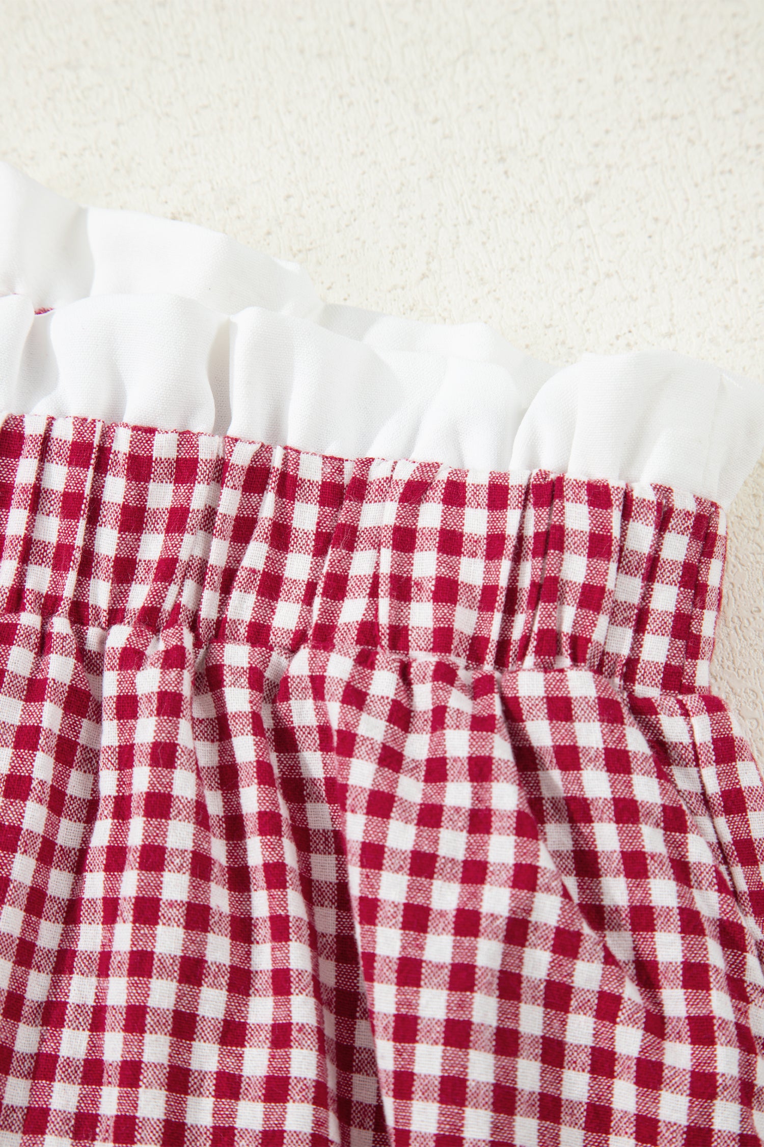 Red Contrast Trim Plaid Print Plus Size Shorts