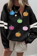 Black Multicolored Sequin Pumpkin Oversized Varsity Sweatshirt