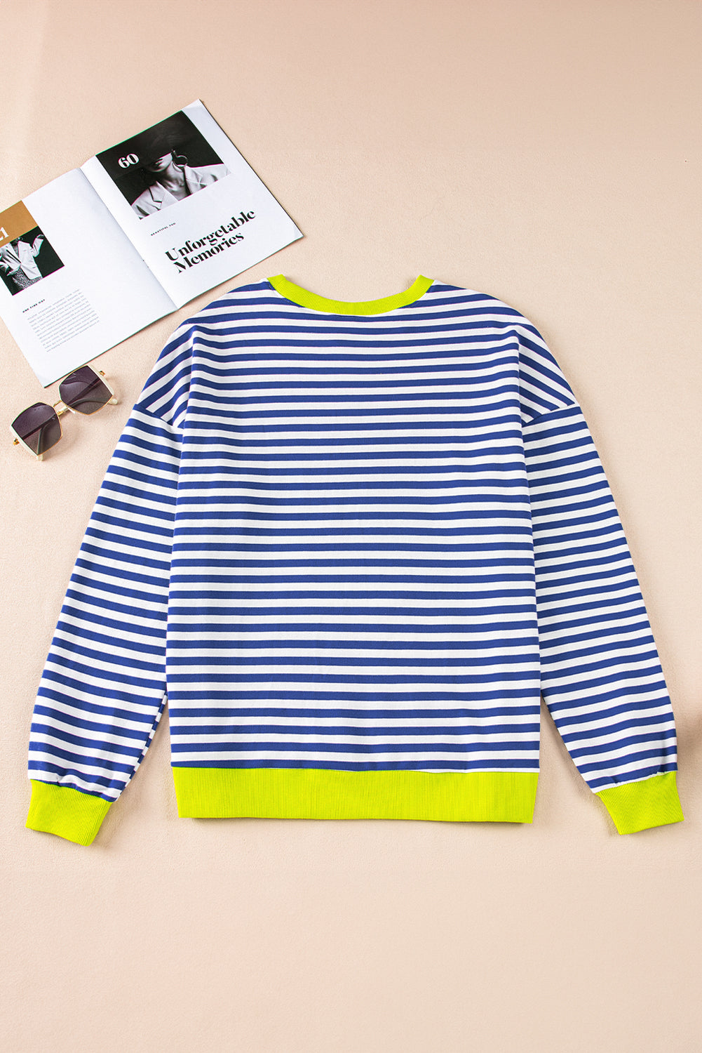 Sky Blue Stripe Striped Contrast Ribbed Trim Drop Shoulder Baggy Sweatshirt