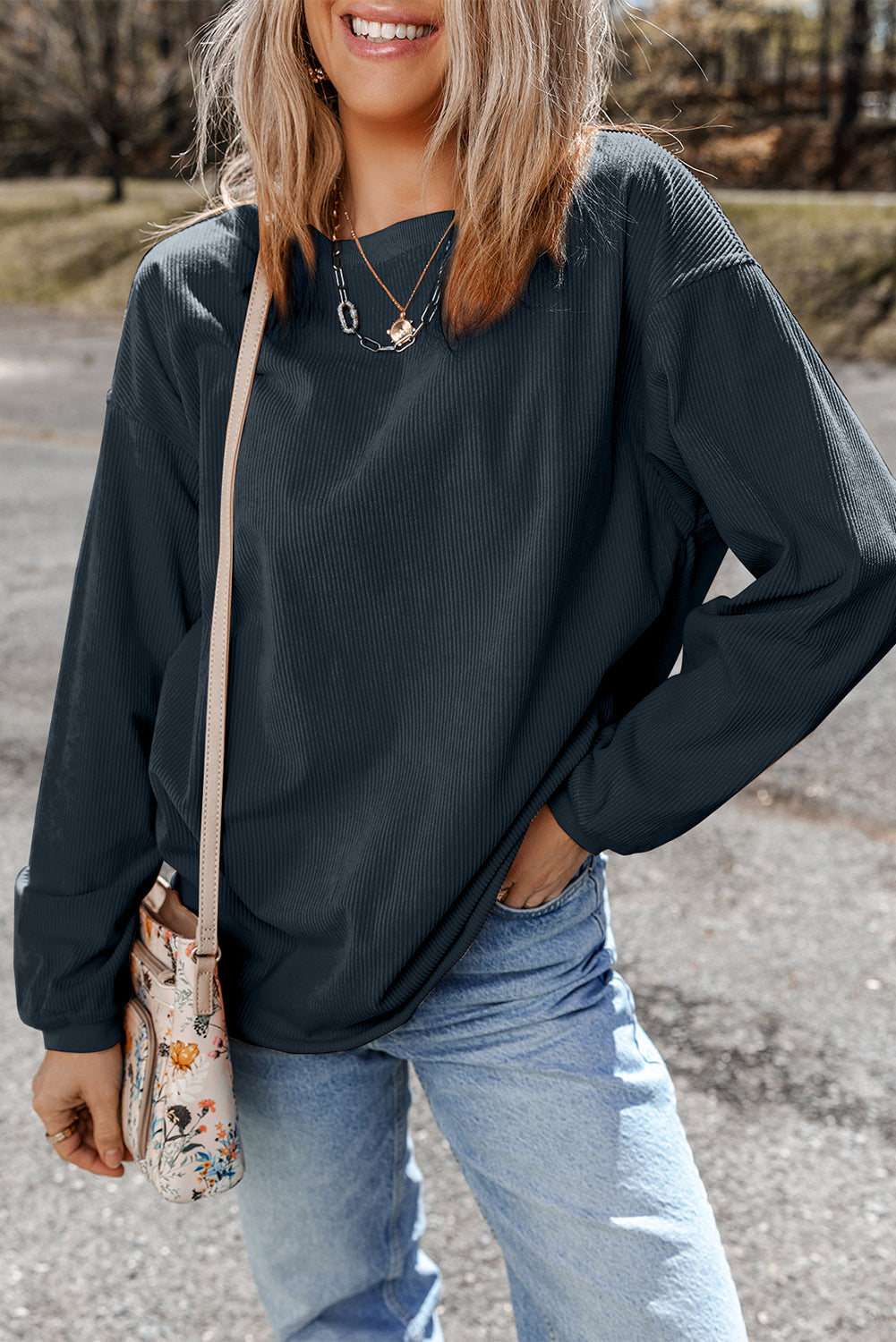 Grass Green Ribbed Corded Oversized Sweatshirt