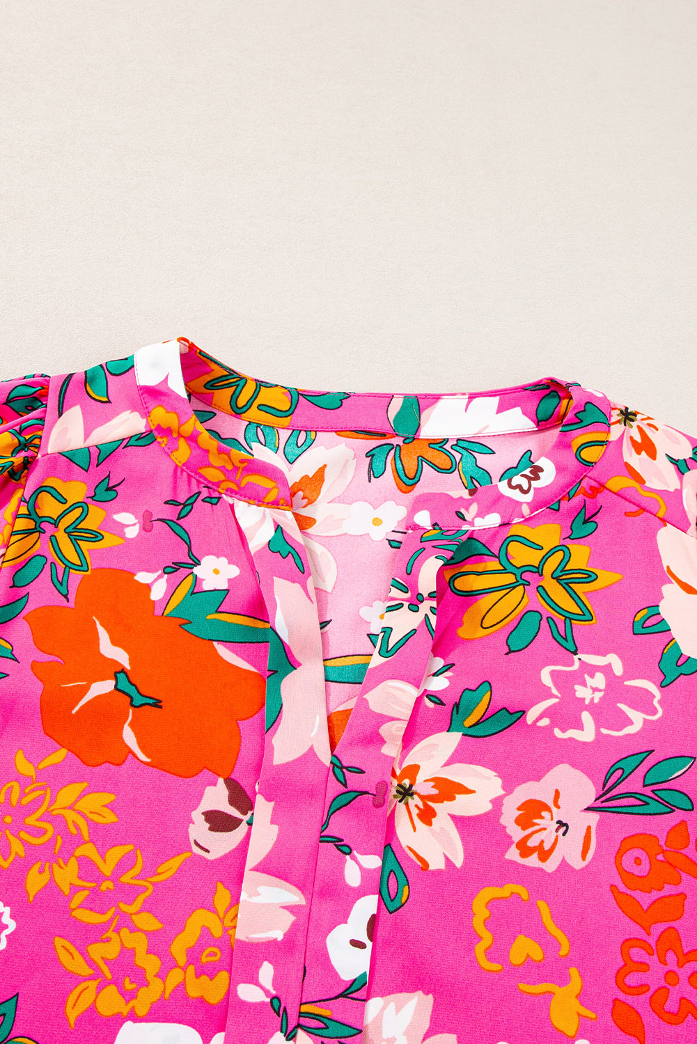 Pink Floral Short Sleeve Smocked Blouse