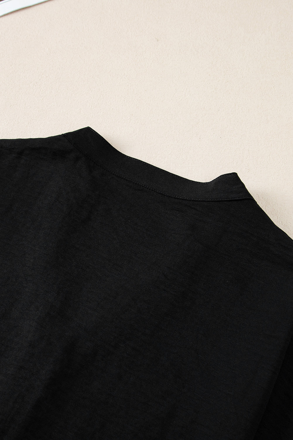 Black Notched Neck Batwing Sleeve Lightweight Blouse