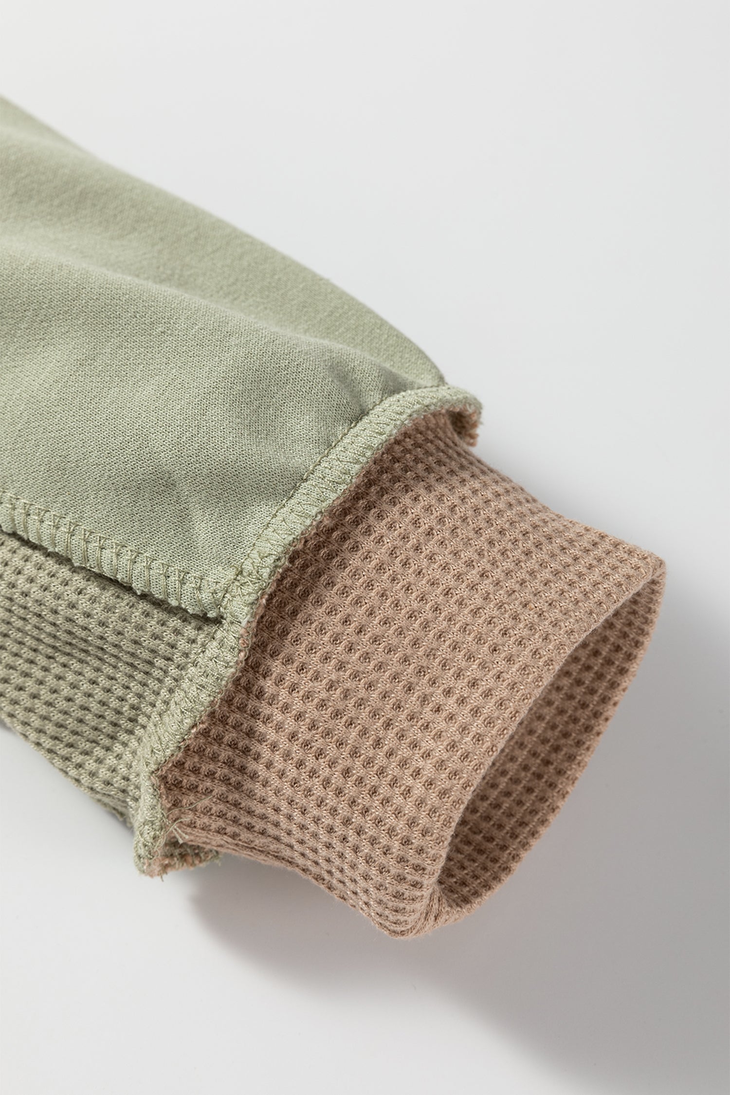 Light Pink Color Block Mix Texture Waffle Patchwork Oversize Sweatshirt