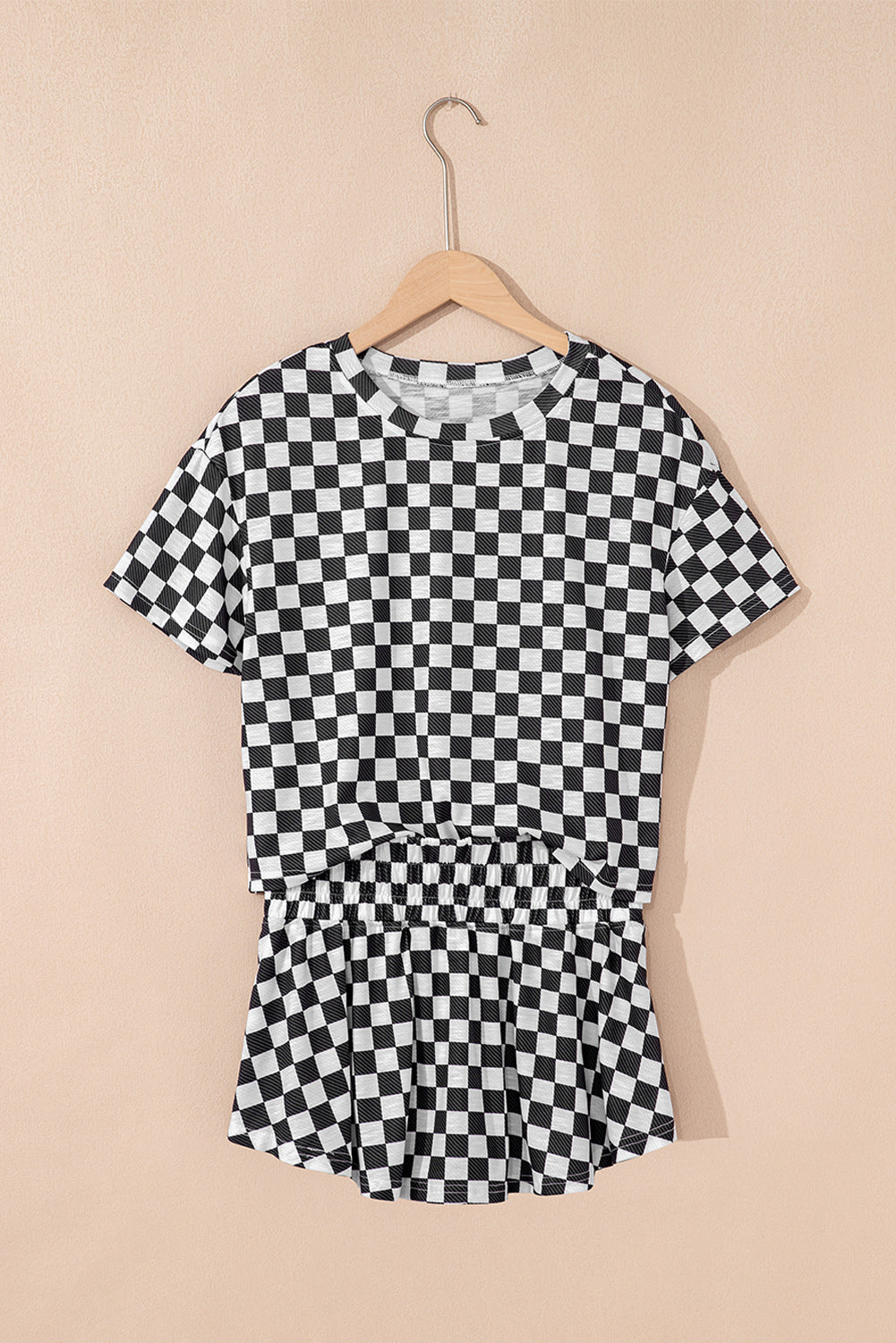 Black 2pcs Cropped Tee and Ruffle High Waist Skort Set