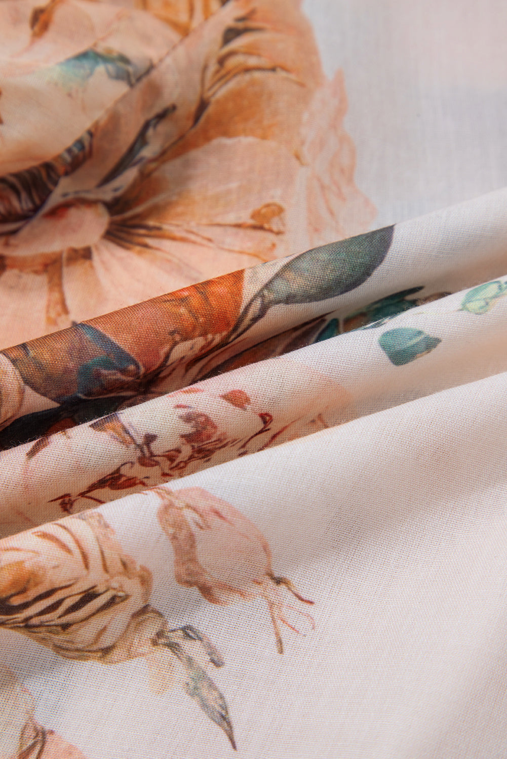 Brown Floral Puff Sleeve Lightweight Shirt