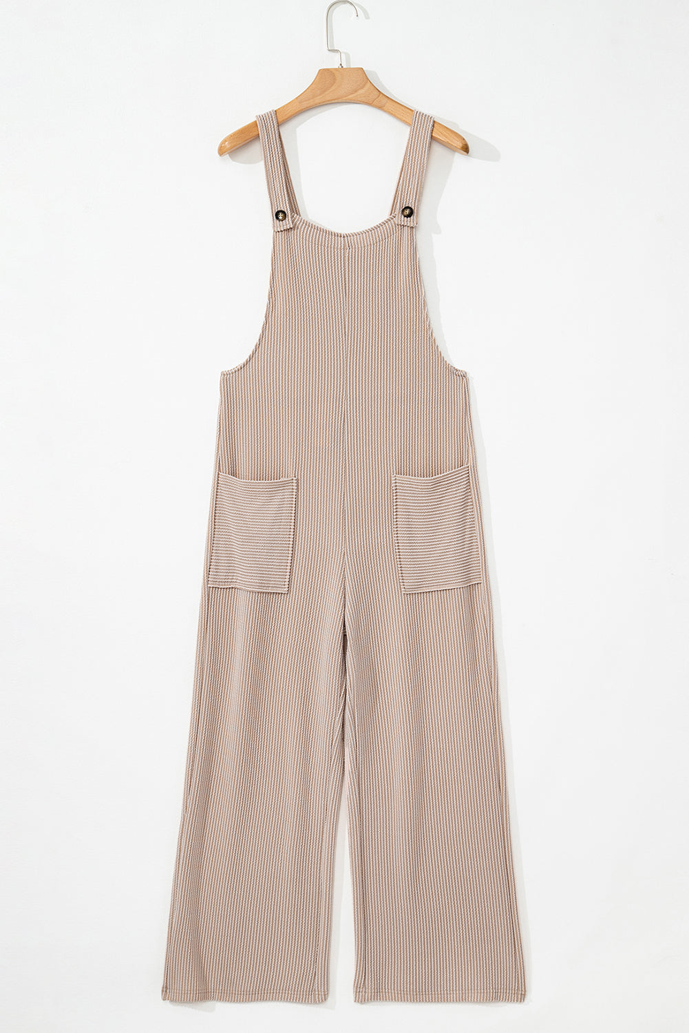 Dark Grey Ribbed Knit Patched Pocket Wide Leg Overalls