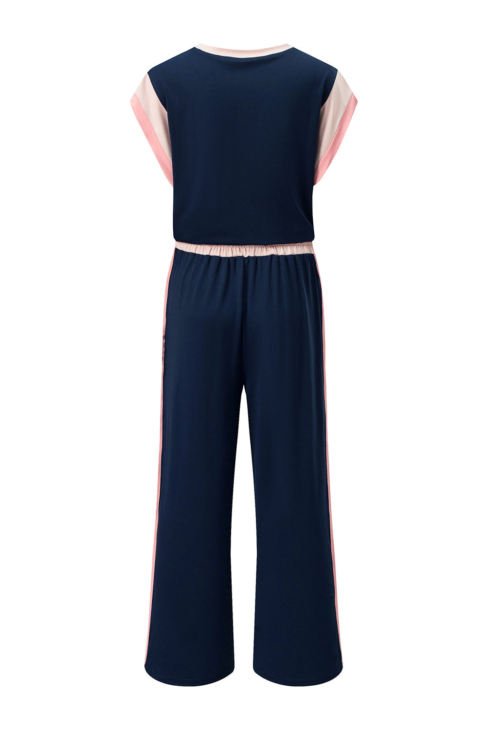 White Color Block Detail Casual Two-piece Set