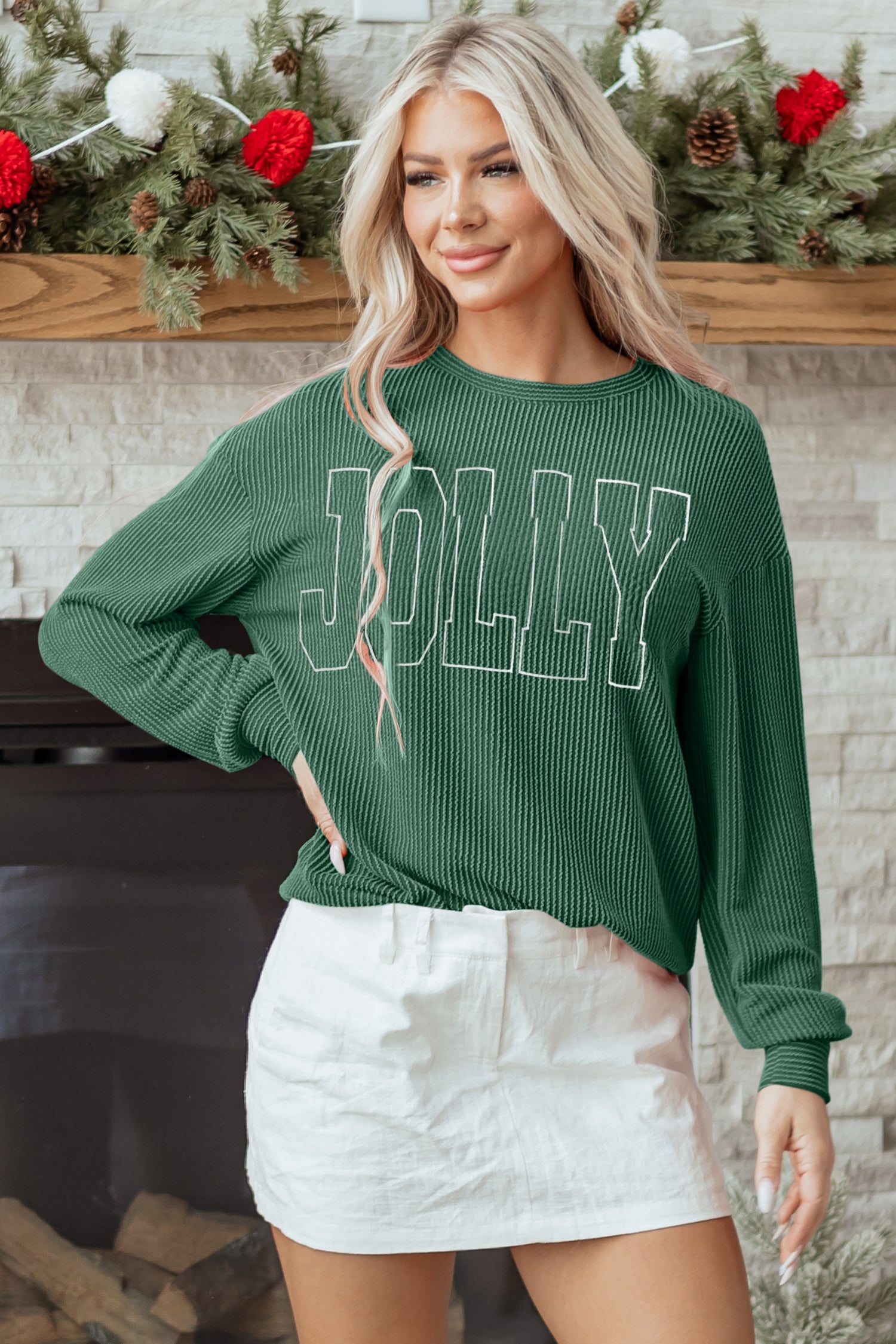 Black MERRY Corded Long Sleeve Top and Pockets Pants Set
