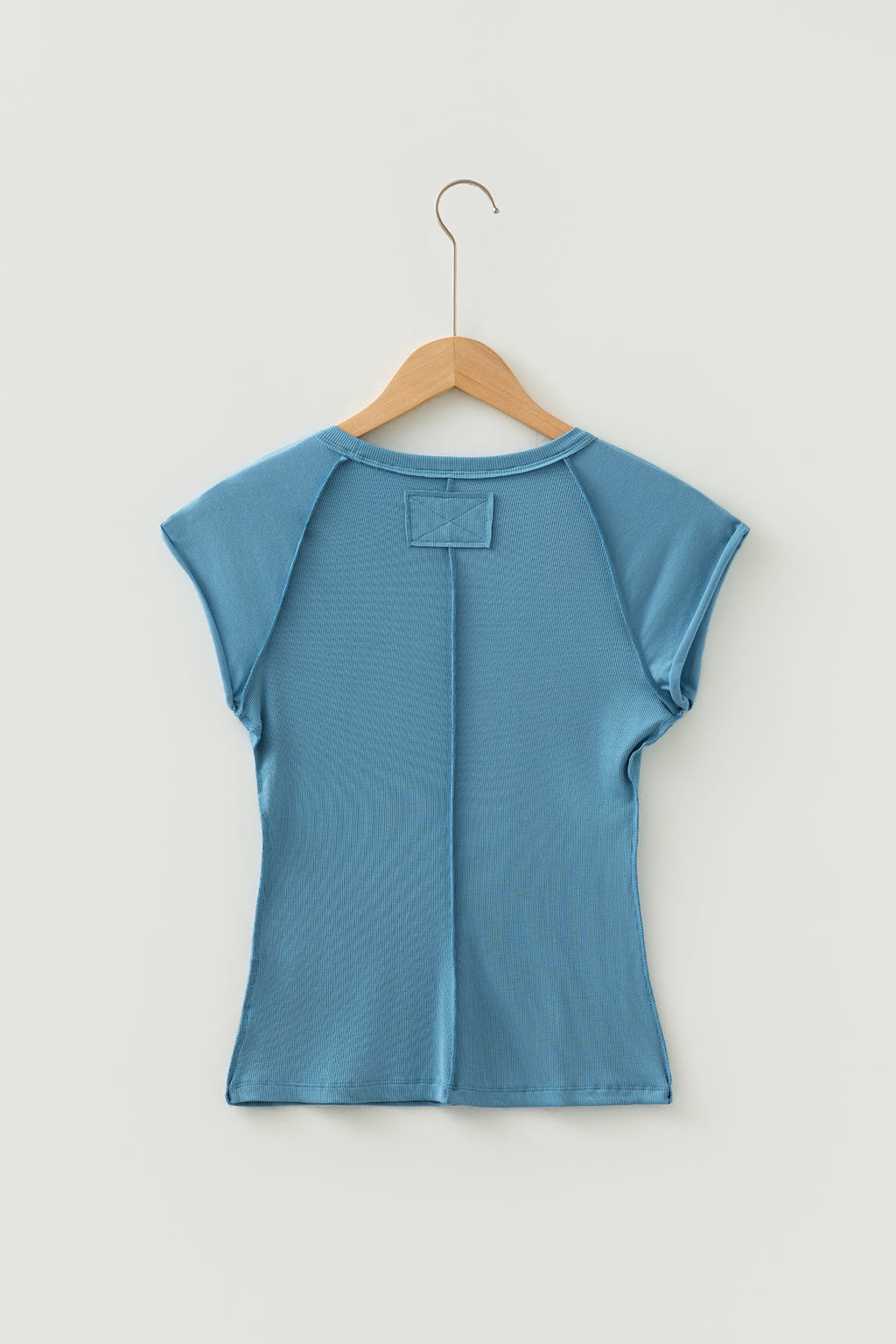 Peacock Blue Crew Neck Cap Sleeve Ribbed T Shirt