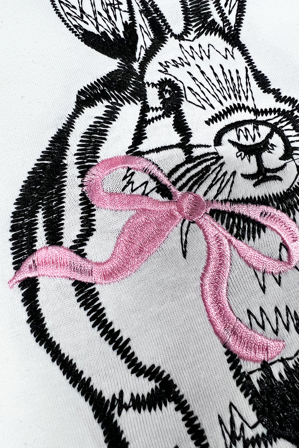 White Bunny Embroidered Bow Graphic Tee