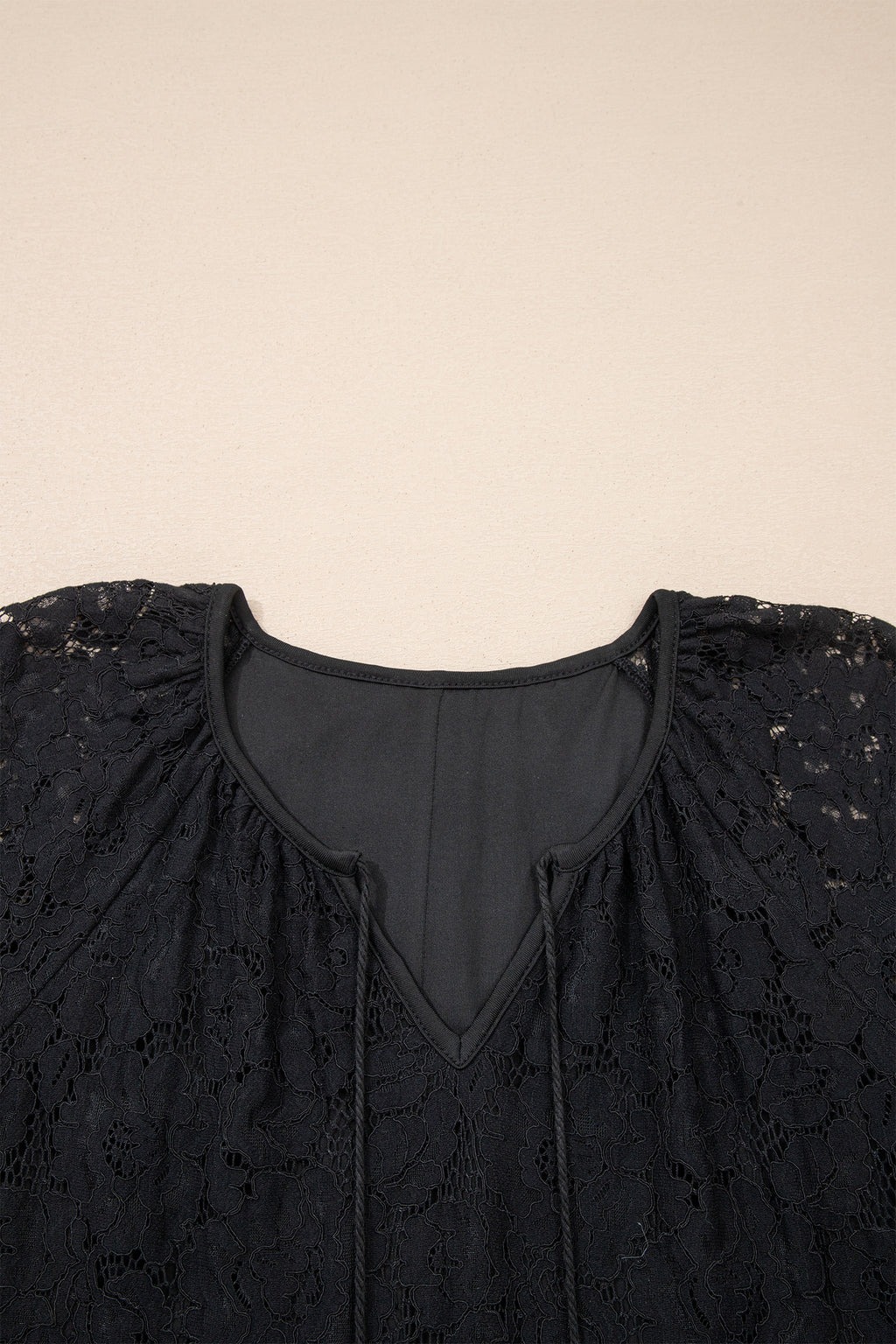 Black Floral Lace Overlay Tassel Tie Short Sleeve Beach Vacation Loose Maxi Dress