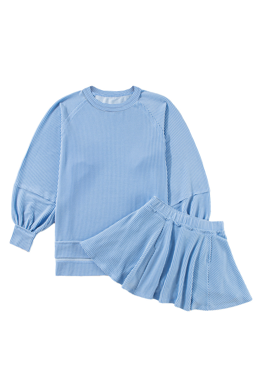Jet Stream Corded Lantern Sleeve Top High Waist Ruffled Mini Skort Set
