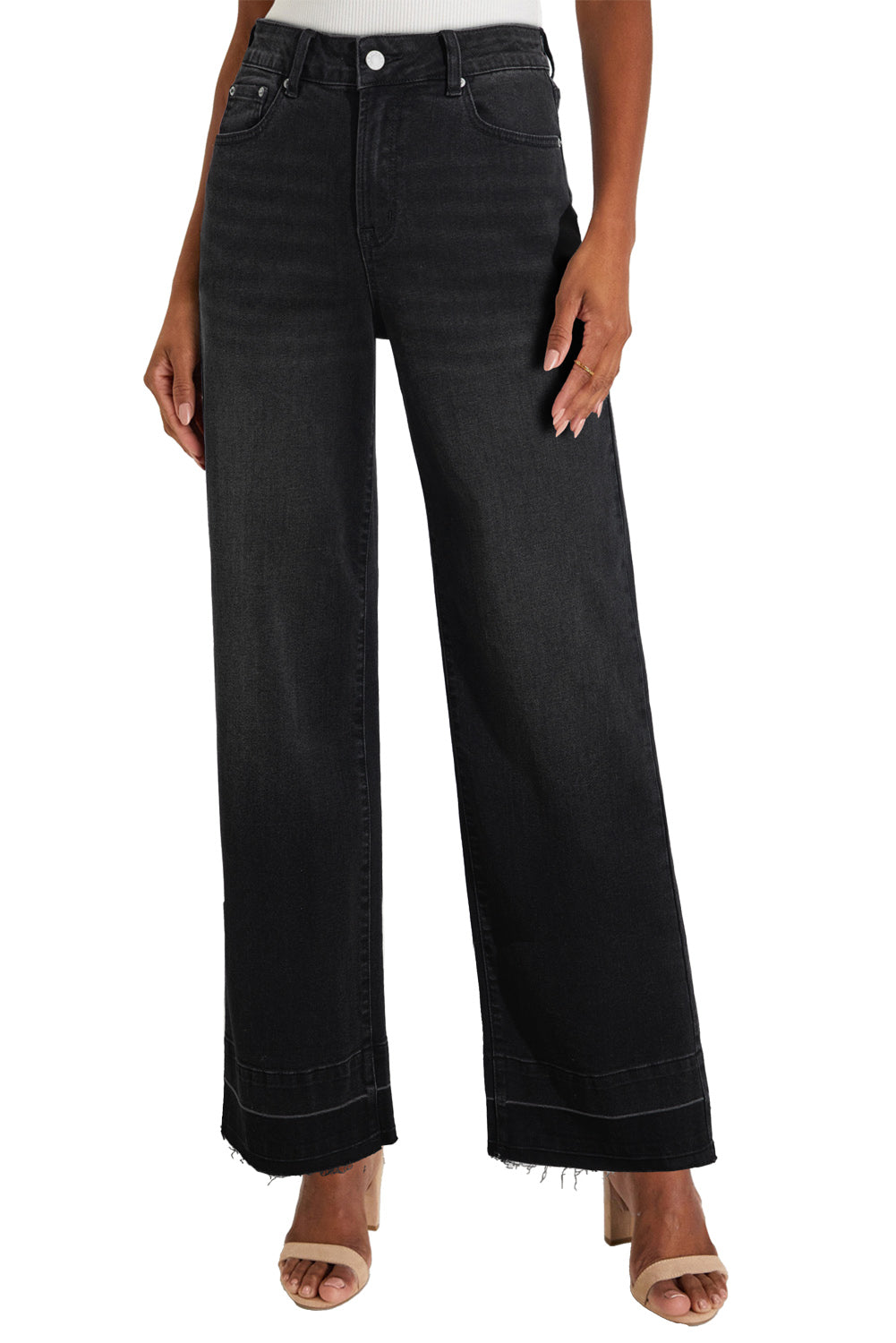 Real Teal Raw Hem Unique Cuffs Straight High Rise Loose Jeans