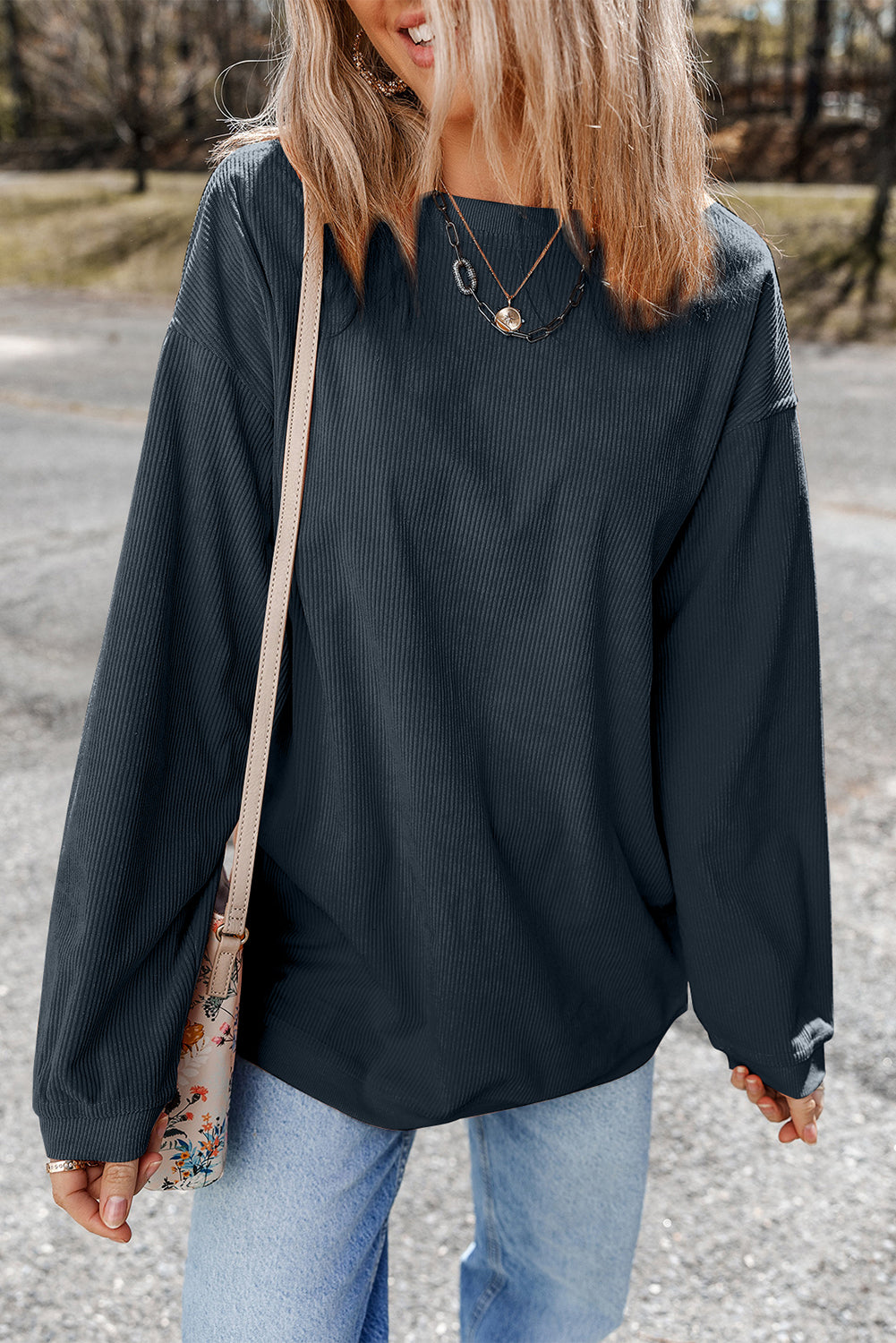 Grass Green Ribbed Corded Oversized Sweatshirt