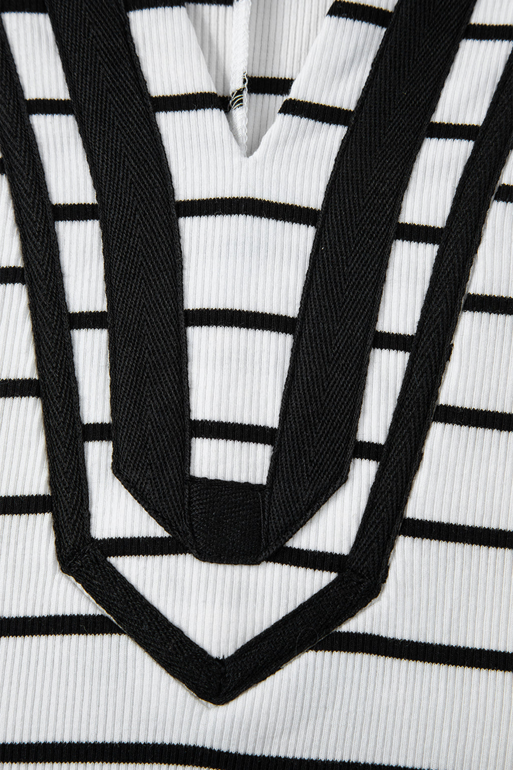 White Stripe Stand Collar V Neck Elastic Cuffs Half Sleeve Dolman Top