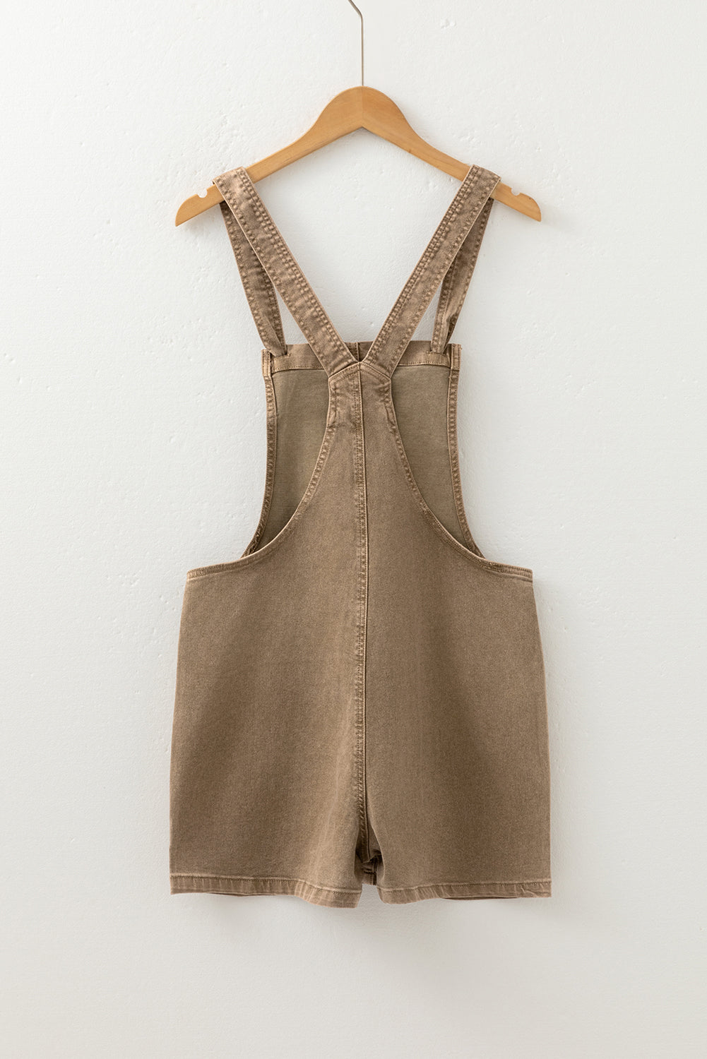 Pink Solid Color Knot Straps Denim Romper with Pockets