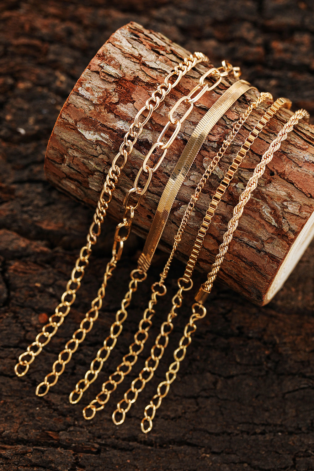 Gold Multi Layered Plated Adjustable Chain Bracelet Set