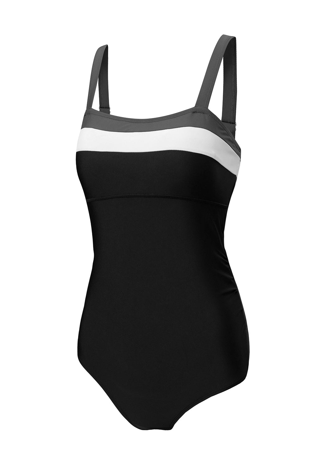 Navy Blue Color Block Detail Adjustable Straps One Piece Swimsuit