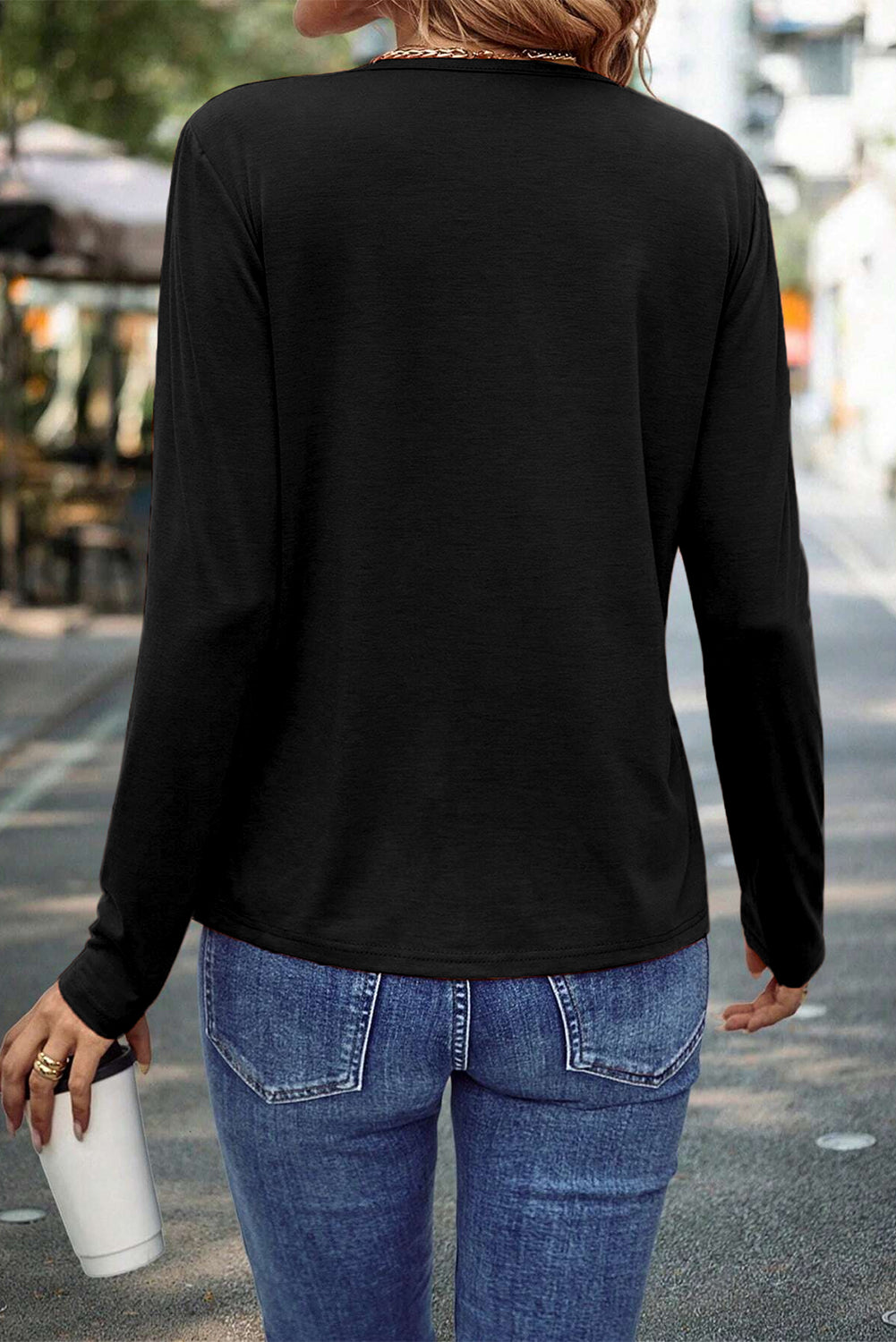 Evergreen  Asymmetric Seam Detail Solid Color Long Sleeve Top
