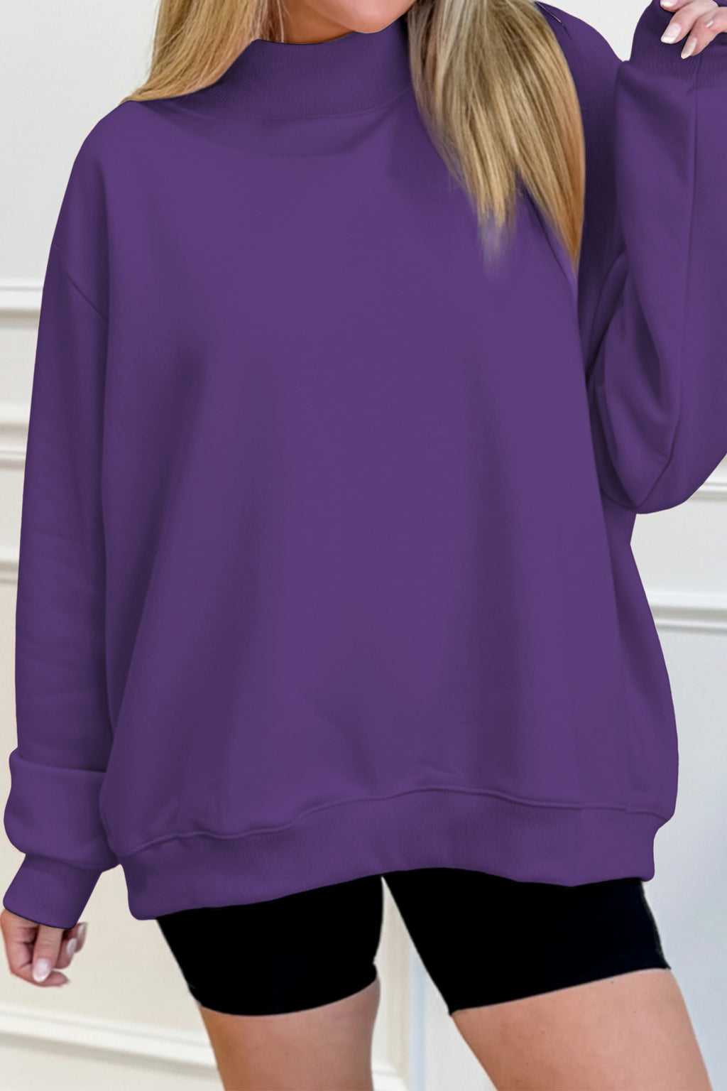 Bright Pink Oversize Blessed Embroidered Mock Neck Sweatshirt