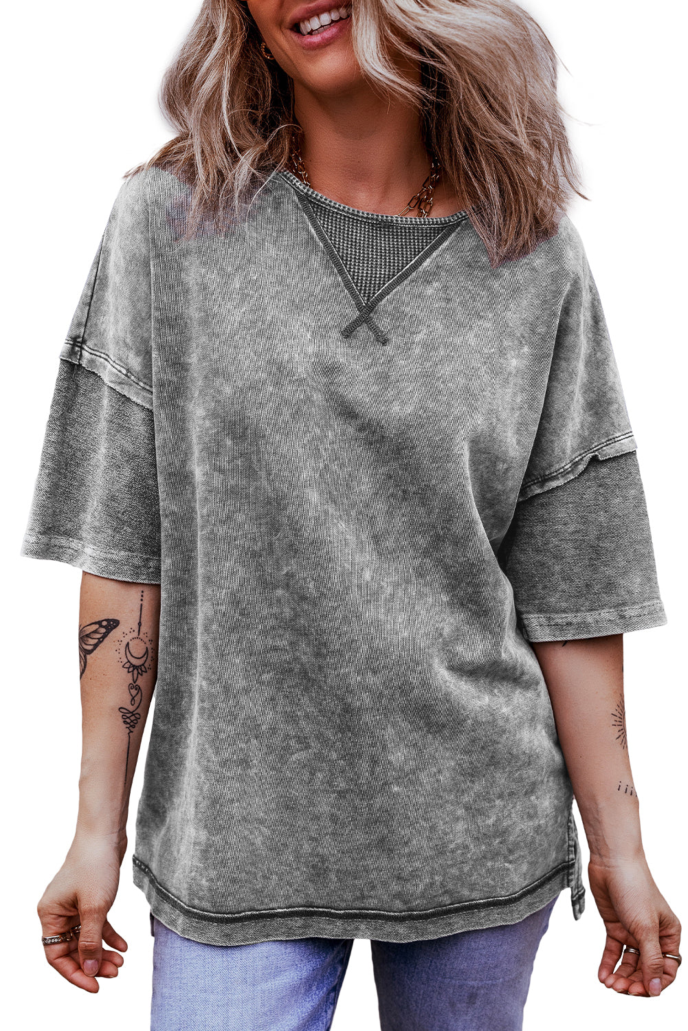 Orchid Petal Mineral Wash Drop Shoulder Pullover Sweatshirt