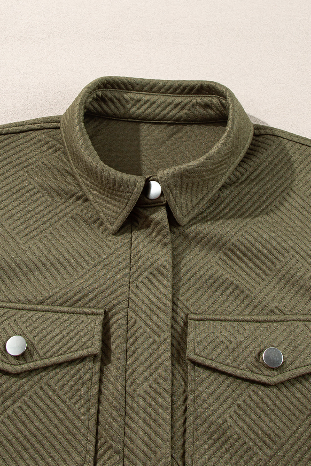 Coffee Solid Color Zip Up Button Flap Pocket Shirt Collar Jackets