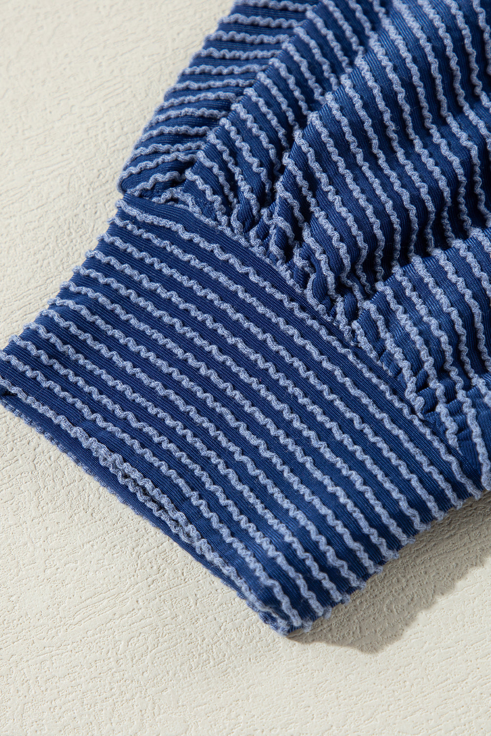Navy Blue Oversized Twist Ribbed Collared Henley Top with Roll up Sleeve