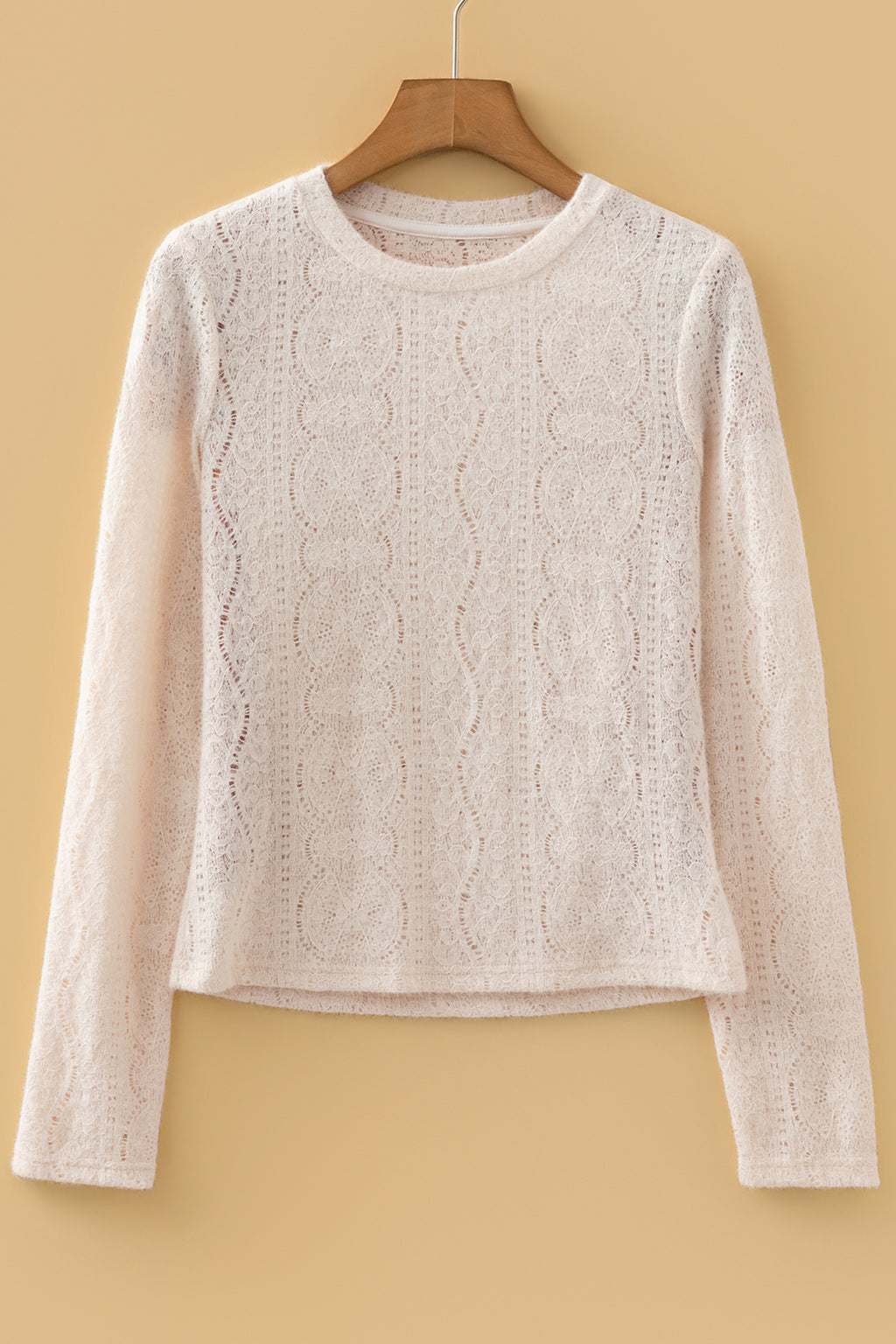 Light Pink Semi Sheer Lace Long Sleeve Cropped Top