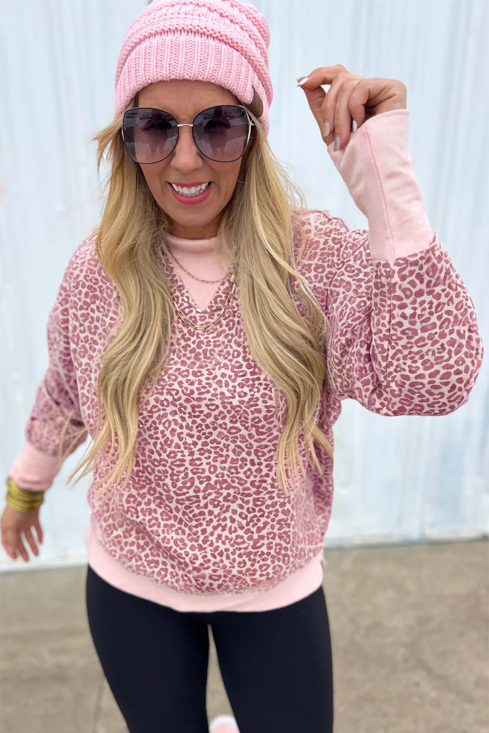 Brown Leopard Print Patchwork Crew Neck Sweatshirt