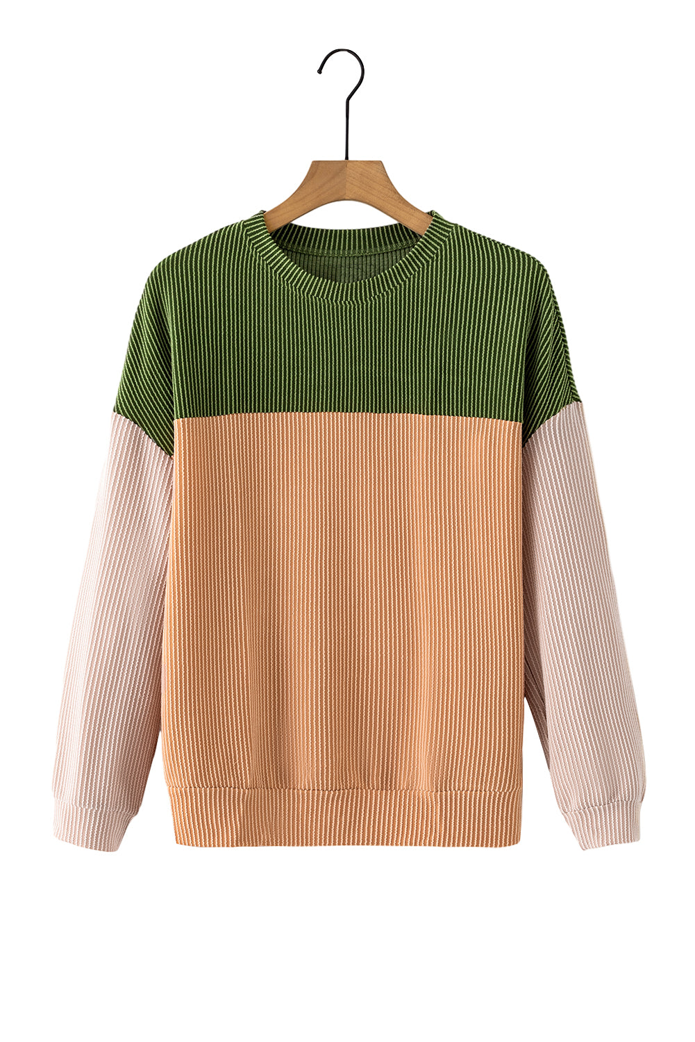 Pale Chestnut Color Block Corded Long Sleeve Top