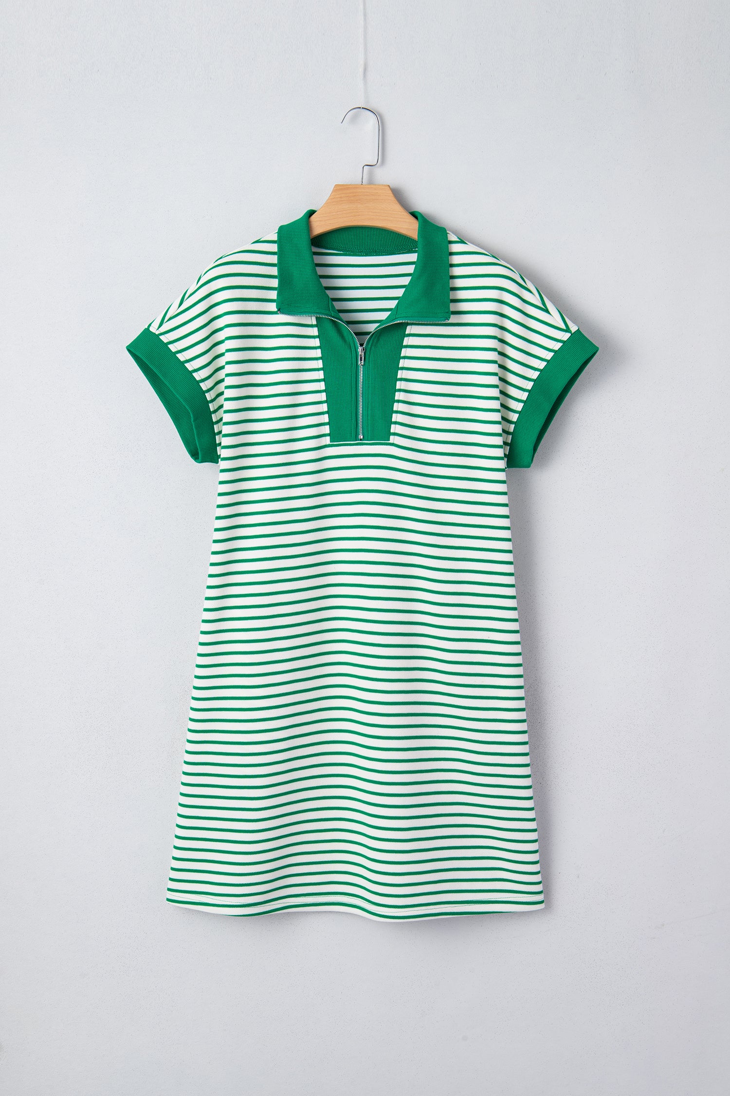 Green Stripe Magic St Patricks Day Sequin Graphic Zip Polo Tee Dress
