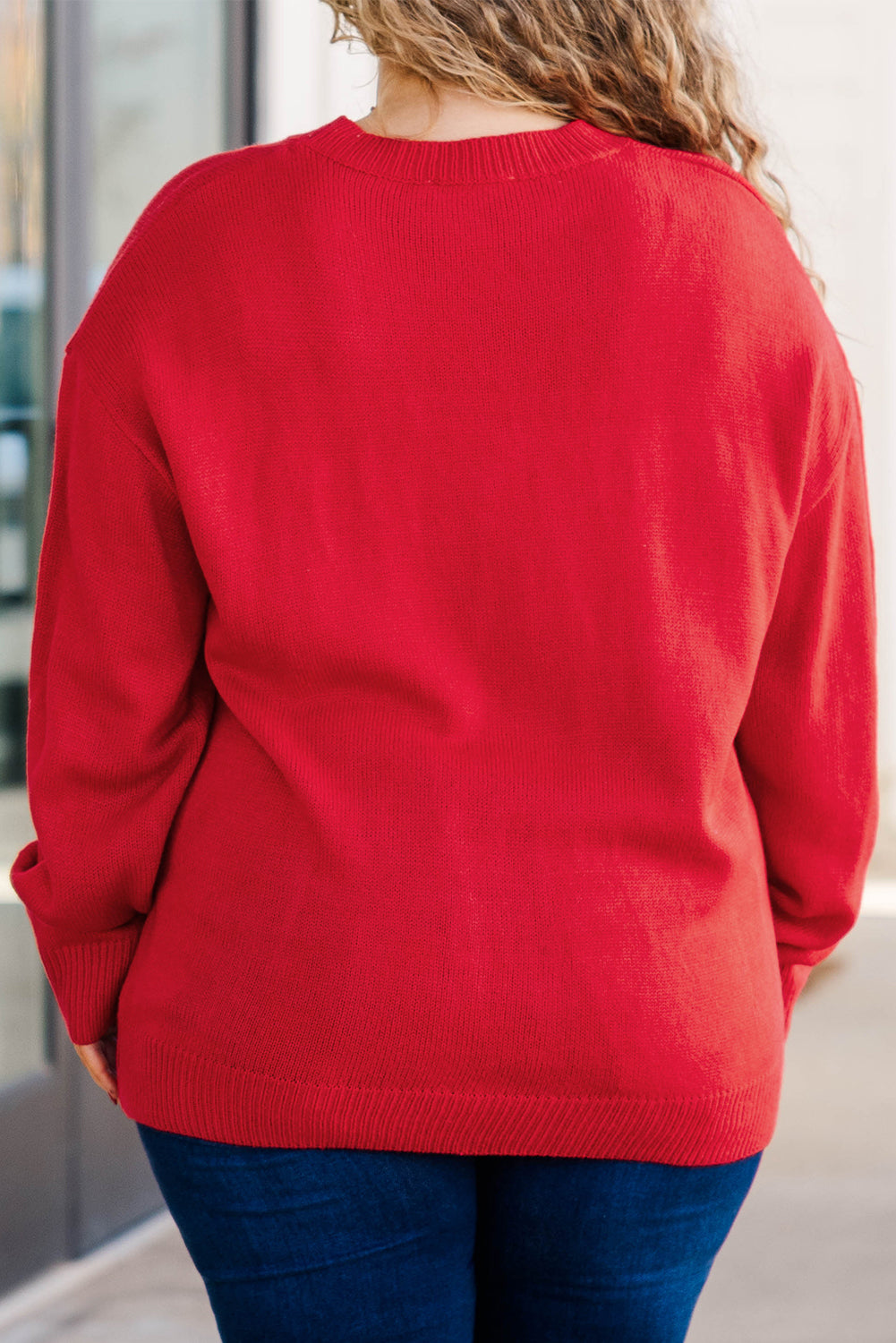 Fiery Red Tinsel Merry Letter Drop Shoulder Baggy Sweater