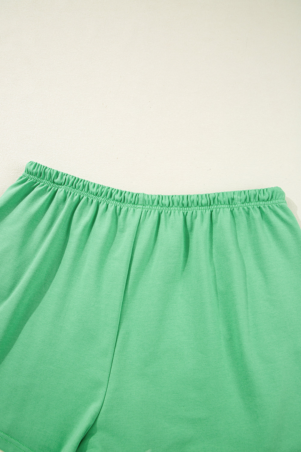 Mint Green V Neck Drop Shoulder Tee and Patchwork Drawstring Elastic Waistband Shorts Set