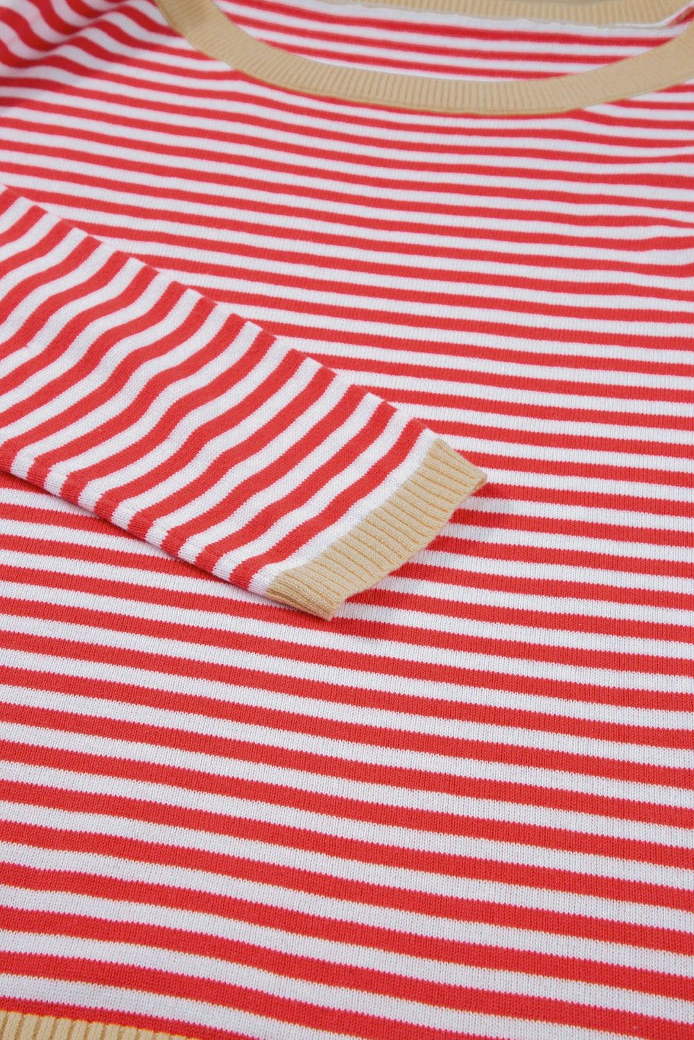 Fiery Red Striped Contrast Trimmed Drop Shoulder Sweater