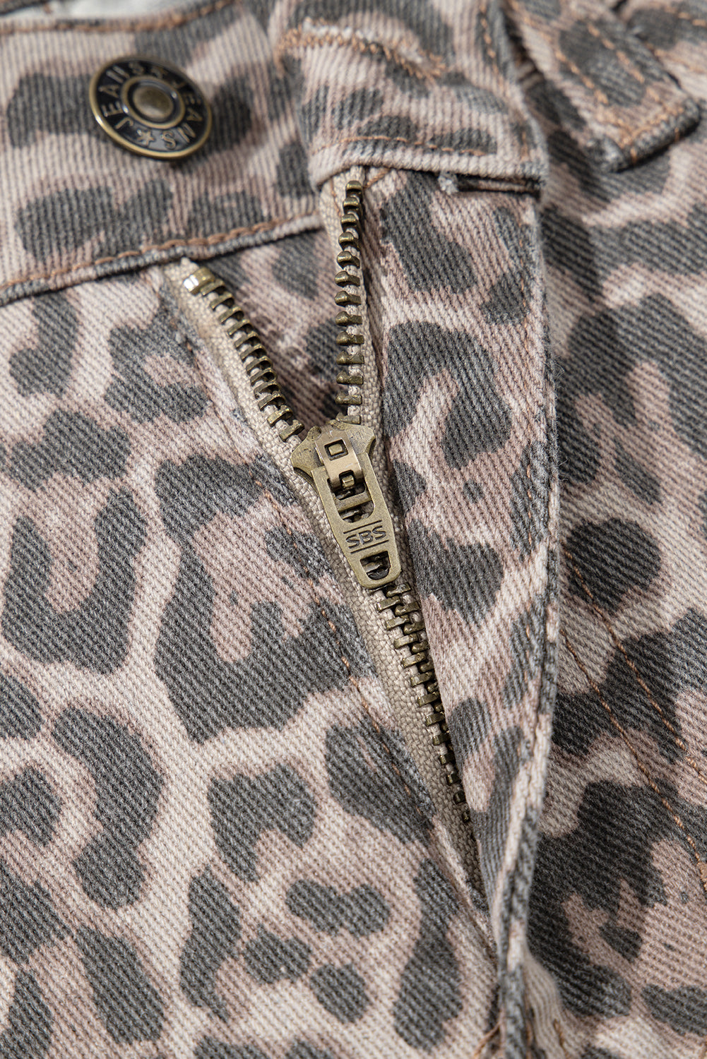 Rose Leopard Frayed Edge Wide Leg High Waist Jeans