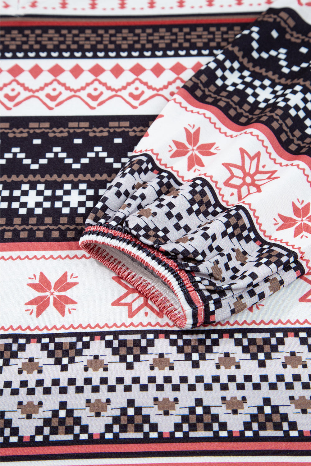 Black Retro Christmas Pattern Loose Pullover 2pcs Lounge Pant Set