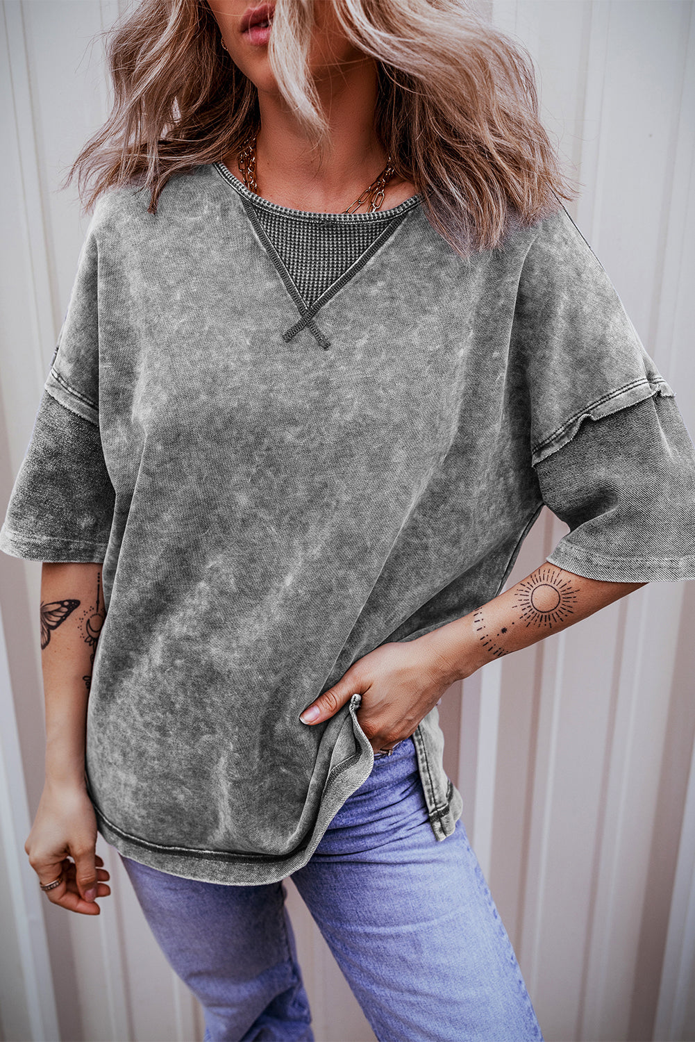 Orchid Petal Mineral Wash Drop Shoulder Pullover Sweatshirt