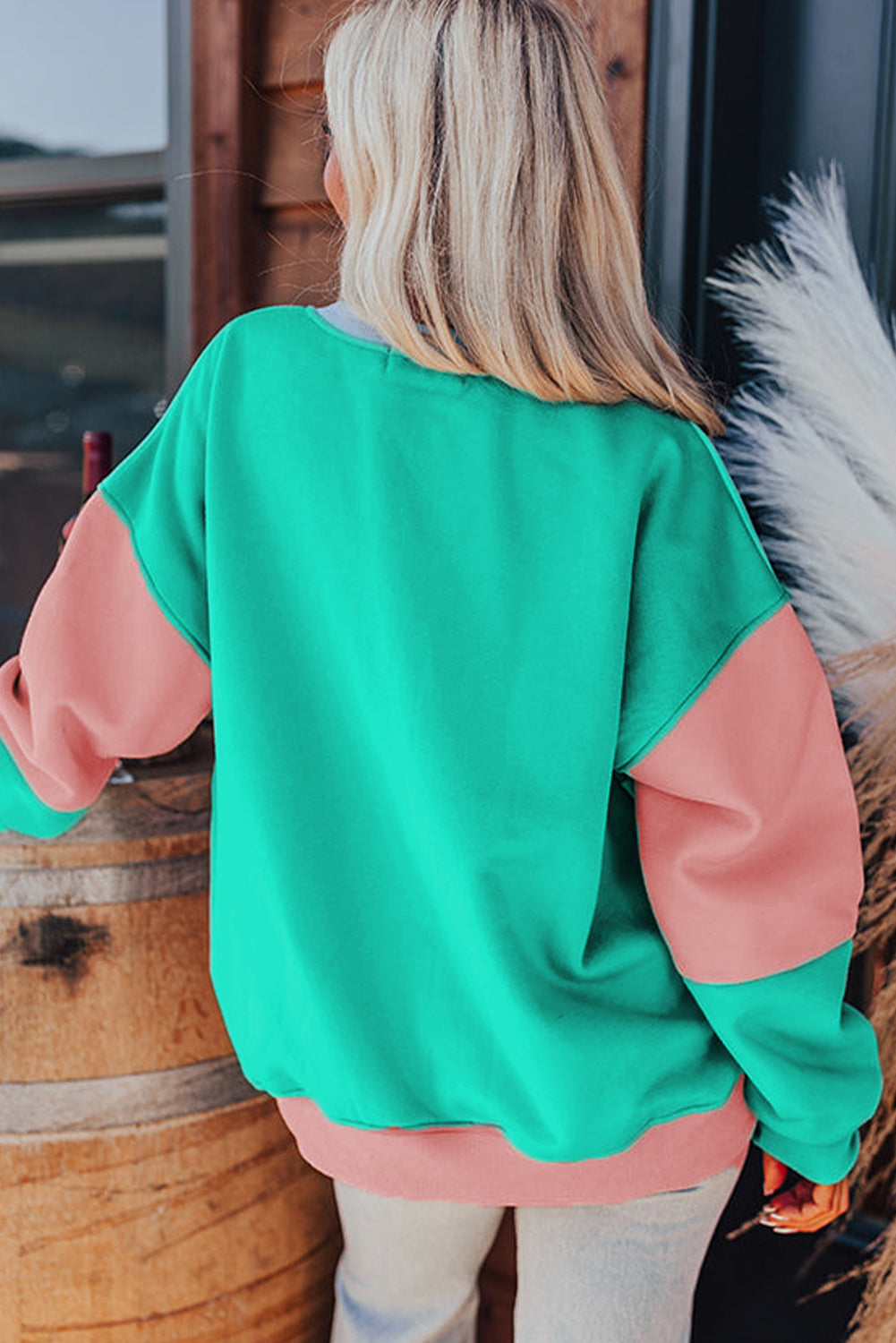 Meadow Mauve Colorblock Patchwork Drop Shoulder Sweatshirt