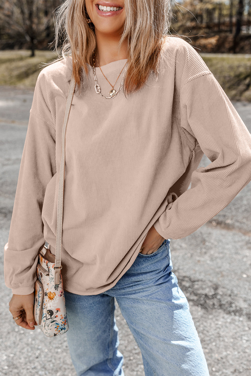 Grass Green Ribbed Corded Oversized Sweatshirt