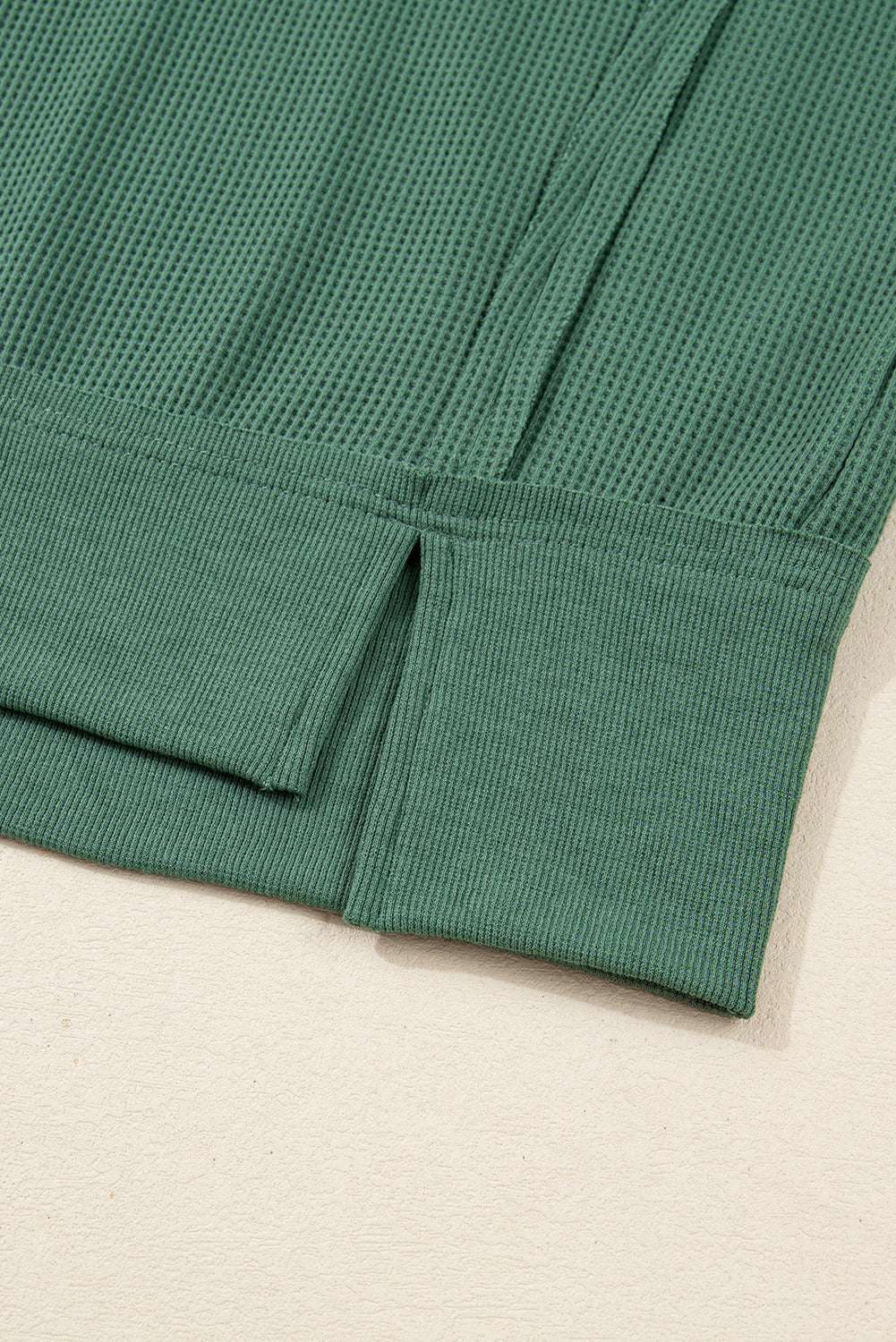 Evergreen Solid Color Raw Seam Patchwork Textured Drop Shoulder Sweatshirt