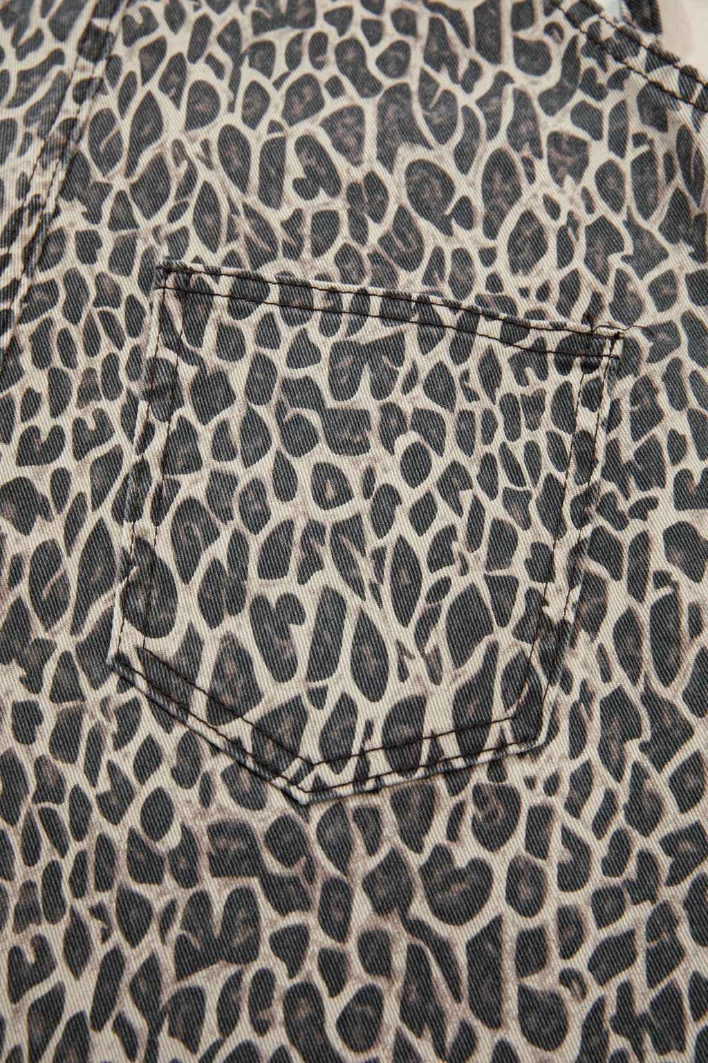 Brown  Leopard Print Straight Leg Loose Denim Overall Jumpsuit