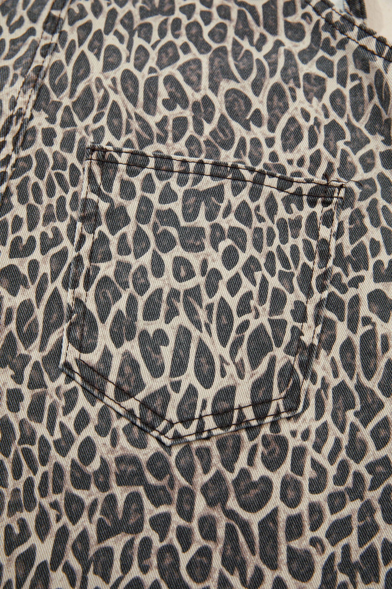 Brown  Leopard Print Straight Leg Loose Denim Overall Jumpsuit