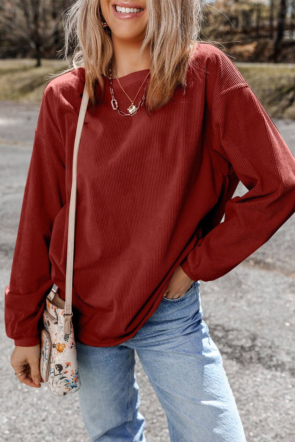 Grass Green Ribbed Corded Oversized Sweatshirt