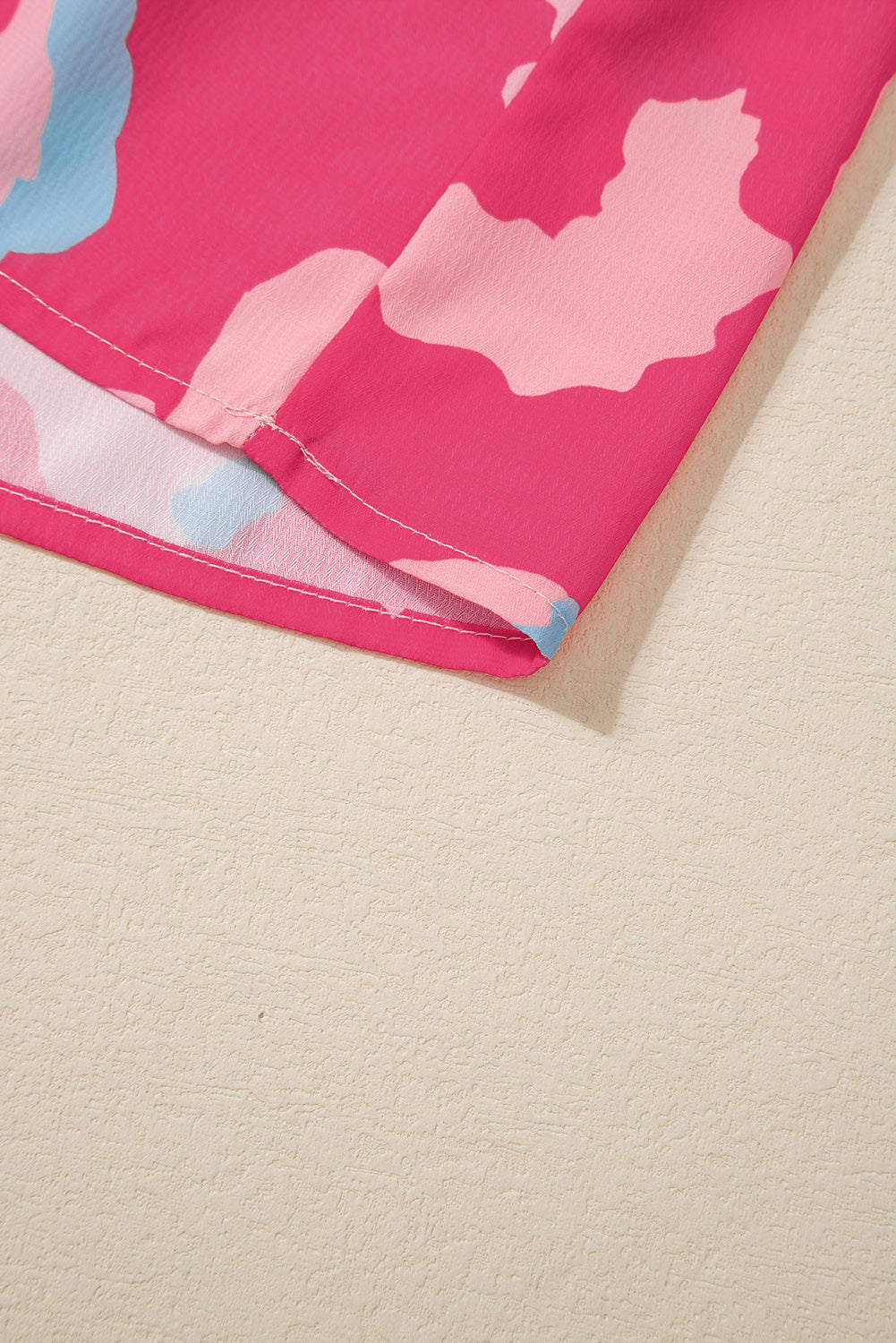 Pink Abstract Printed Puff Short Sleeve Tiered Loose Dress