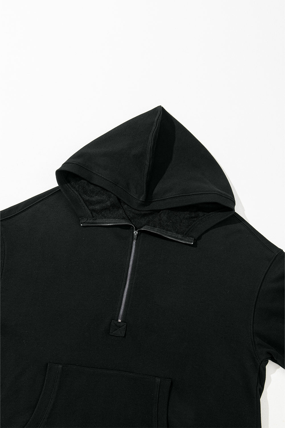 Light Grey Solid Kangaroo Pocket Half Zipper Oversized Hoodie