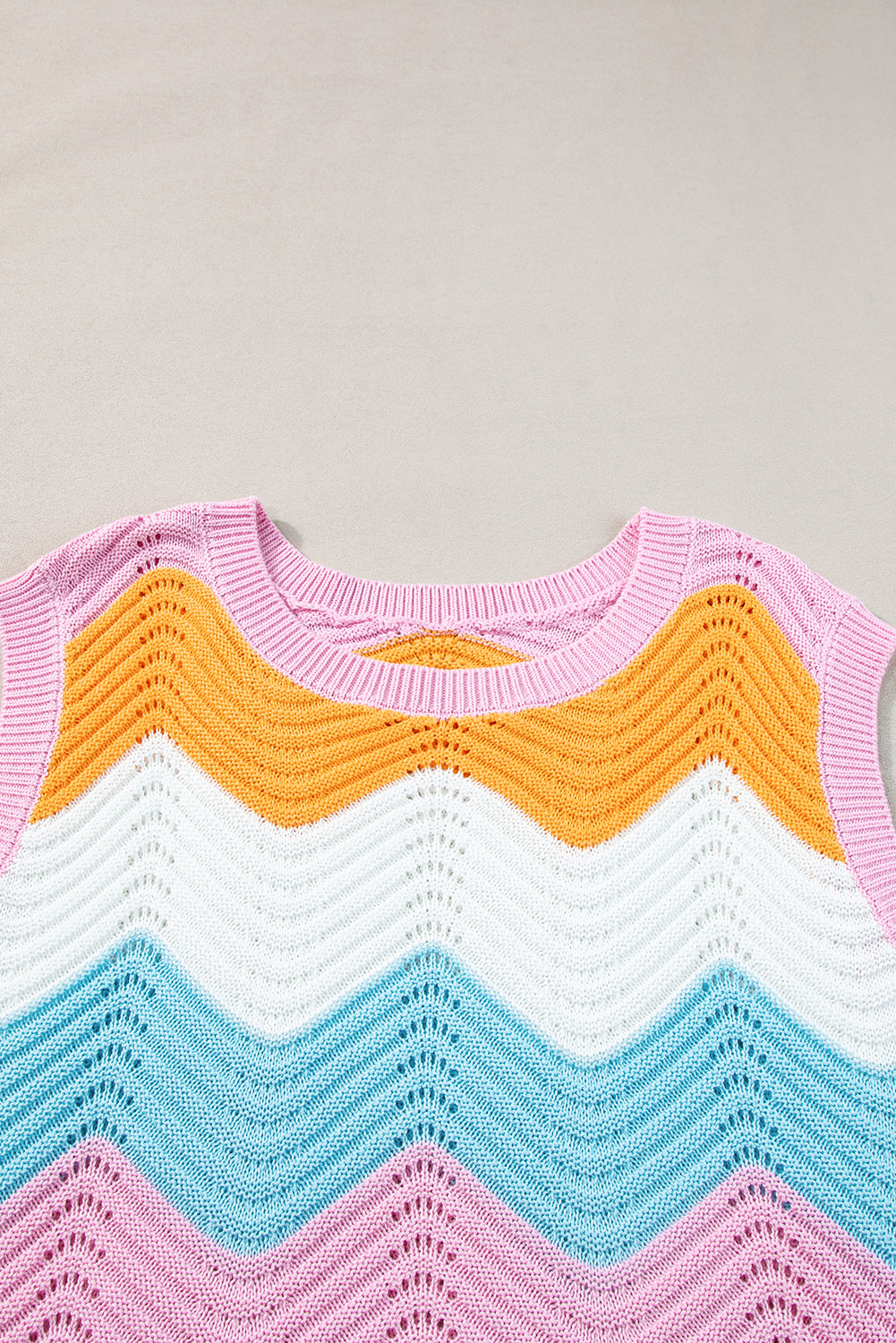 Multicolour Wavy Striped Print Textured Knit Sleeveless Sweater Top