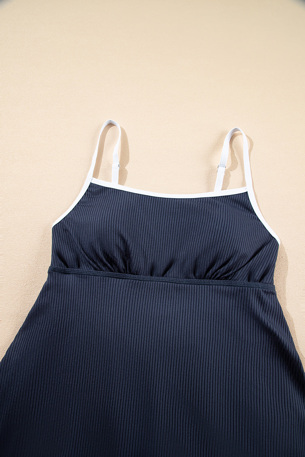 Russet Orange Color Block Edge Ribbed Pocketed Lined Swim Dress