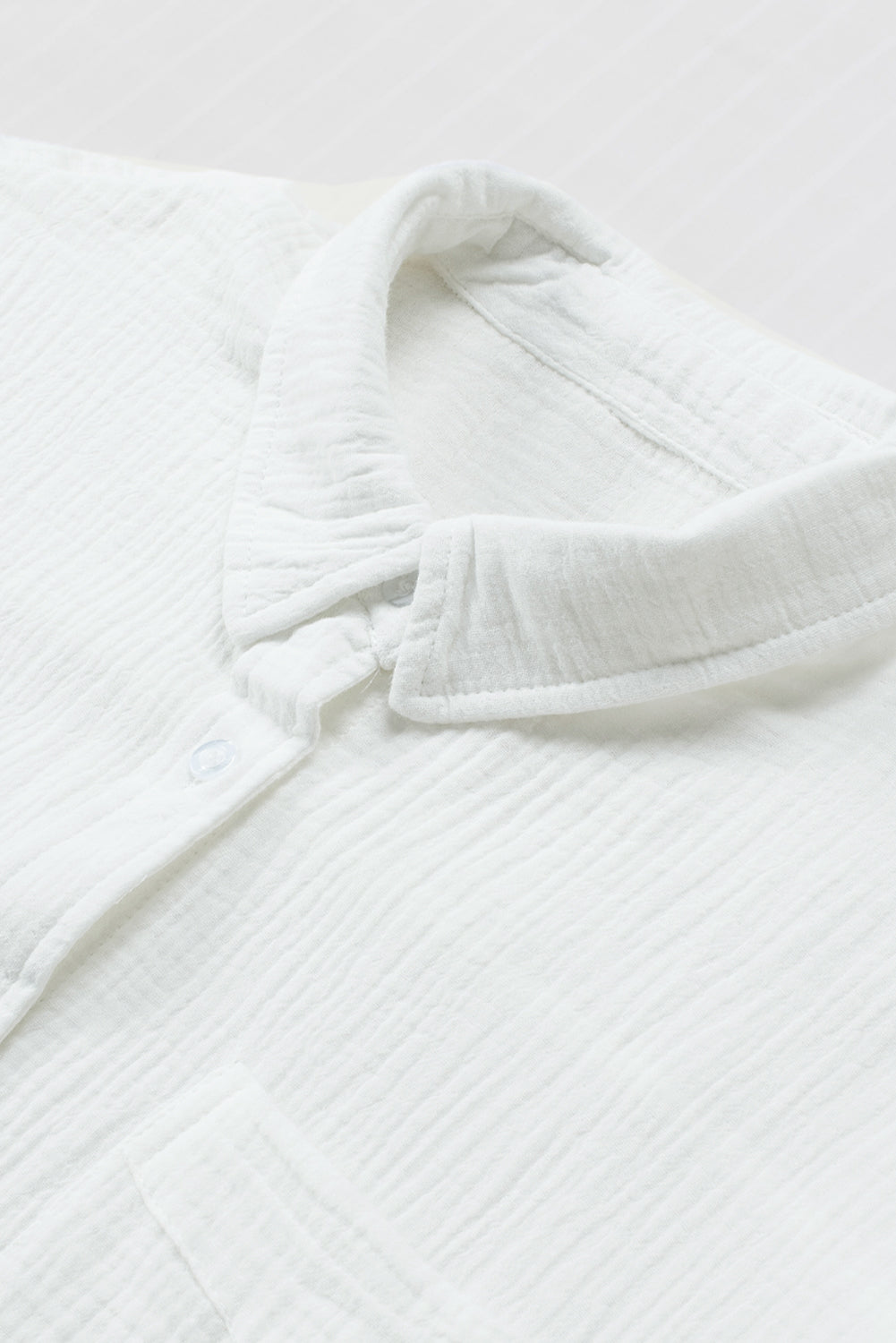 White Textured Cotton Gauze Single Chest Pocket 3 4 Sleeve Oversize Shirt