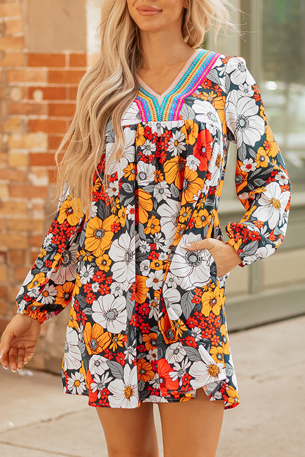 Multicolour Crochet V Neck Half Sleeve Boho Floral Blouse